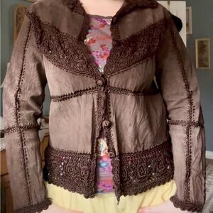 Brown Crochet Trim Jacket